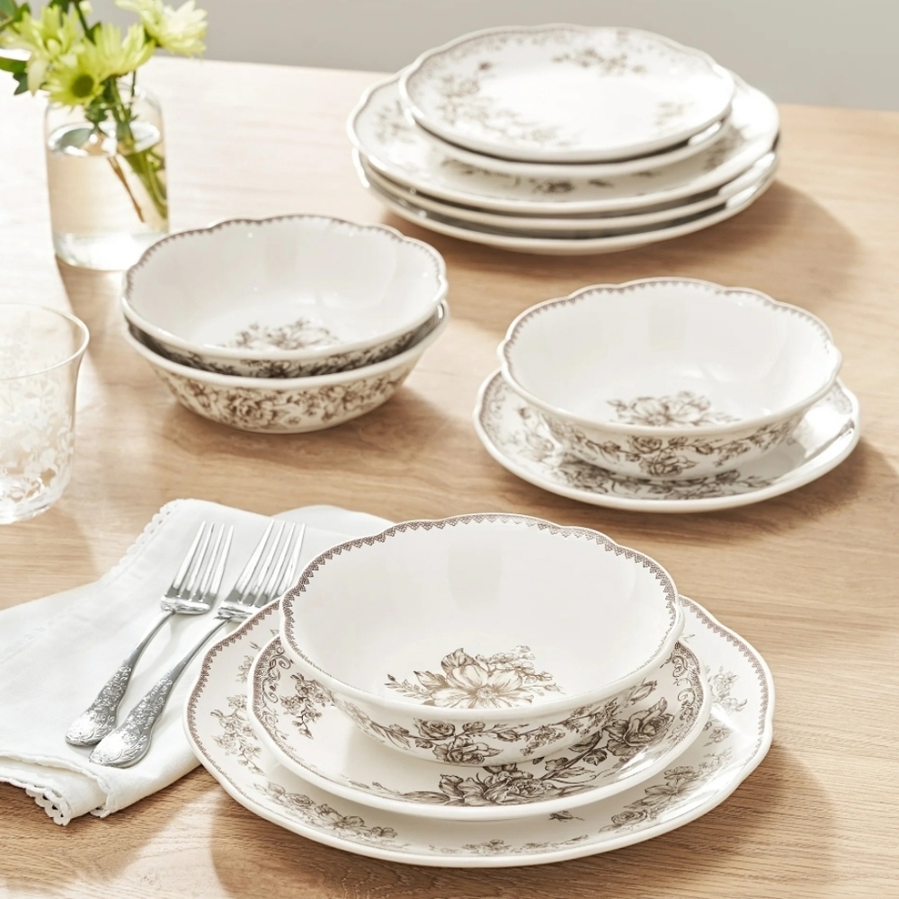 💜 2025 Pioneer Woman Agatha Brown Elegant Floral Dinnerware Set